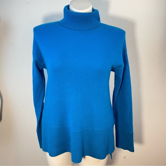 Neiman Marcus Cashmere Collection Cashmere Turtleneck Blue L large - Picture 1 of 13
